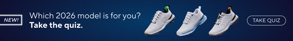 Promotional banner for a quiz about 2026 model shoes with three pairs of shoes and a 'Take Quiz' button.